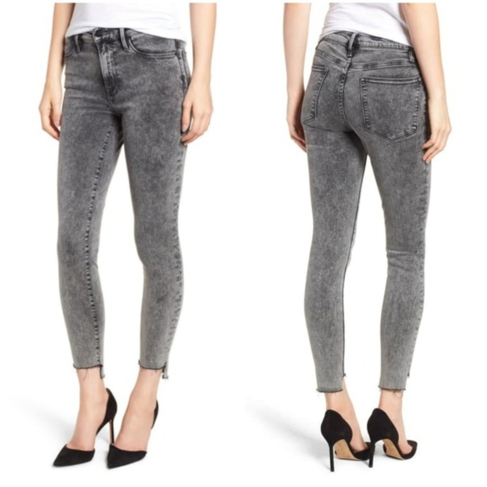 FRAME Le High Acid Wash Stagger Hem Skinny Jeans